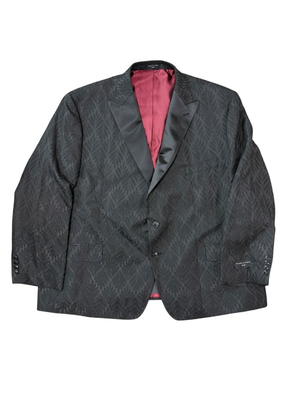 Shaquille O'Neal Mens 54S Tuxedo Jacket Black Leaf Jacquard Satin Peak Lapel